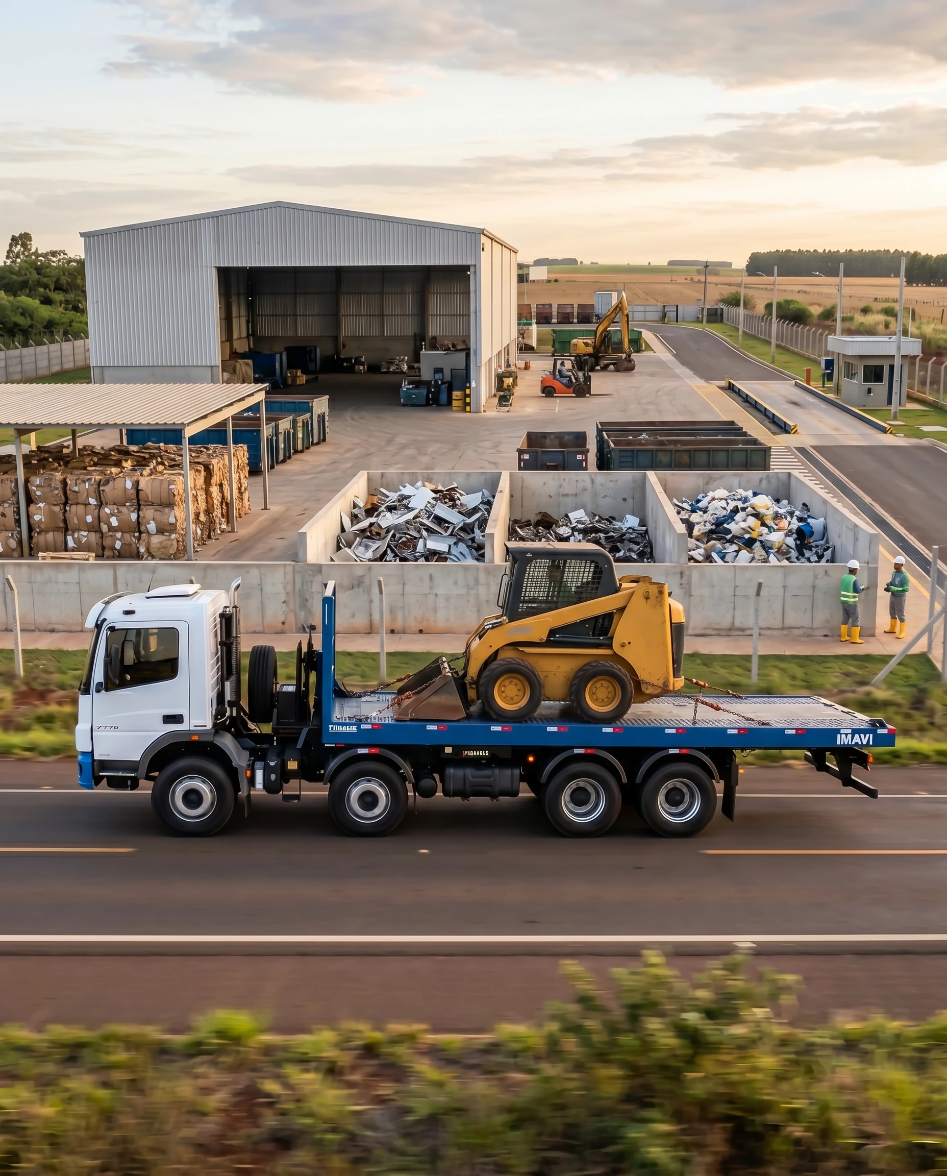 Plataforma IMAVI transportando equipamento de triagem e reciclagem.
